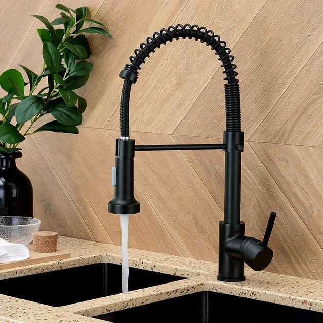 Matt Black Kitchen Sink Tap Monobloc with Pull Out Hose Spray Single Lever RUBILSTON