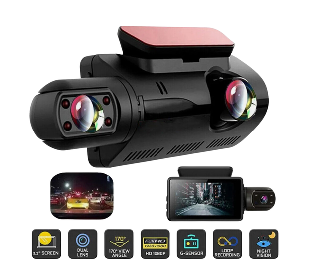 1080P Dual Lens Car Dash Cam Recorder G Sensor, DVR Dash Cam Front and Rear Camera, Video RUBILSTON