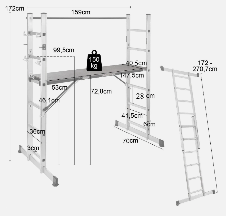 3-in-1 Multi-Use Aluminium Scaffold Tower with Step Ladder and Platform RUBILSTON