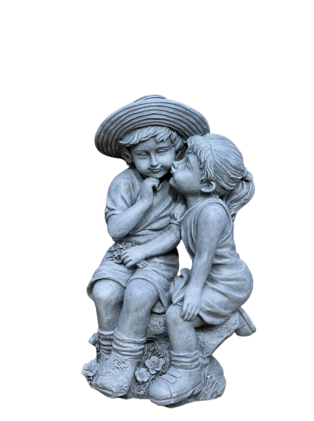 Garden Ornaments Boy & Girl Loving Kissing Cherub Statue Decor, Large RUBILSTON