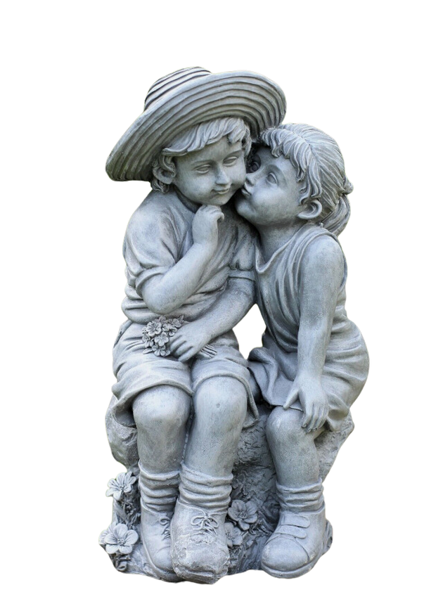 Garden Ornaments Boy & Girl Loving Kissing Cherub Statue Decor, Large RUBILSTON