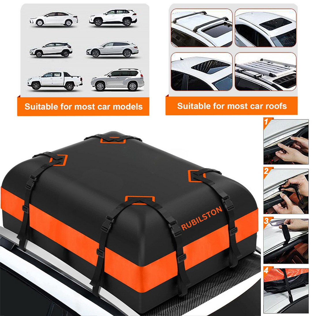 595L 21 Cubic Car Roof Bag, Luggage Carrier with Anti-Slip Mat, Waterproof Roof Box RUBILSTON