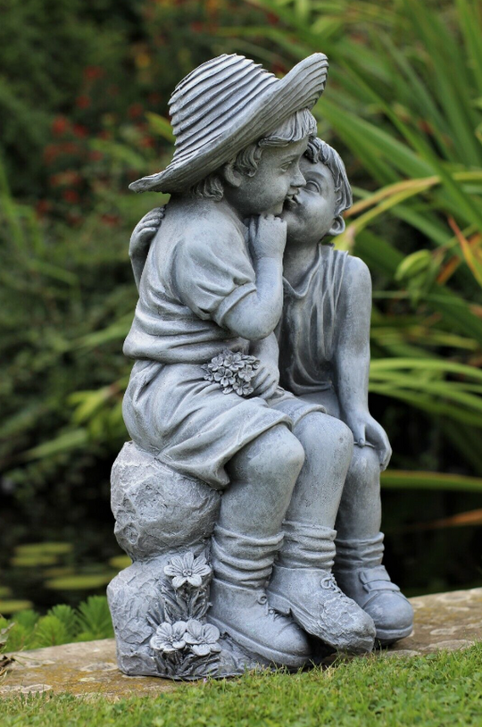 Garden Ornaments Boy & Girl Loving Kissing Cherub Statue Decor, Large RUBILSTON