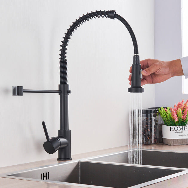 Matt Black Kitchen Sink Tap Monobloc with Pull Out Hose Spray Single Lever RUBILSTON