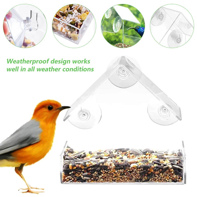 Transparent Window Bird Feeder with Removable Suction Cups and Sliding Feed Tray for Garden RUBILSTON