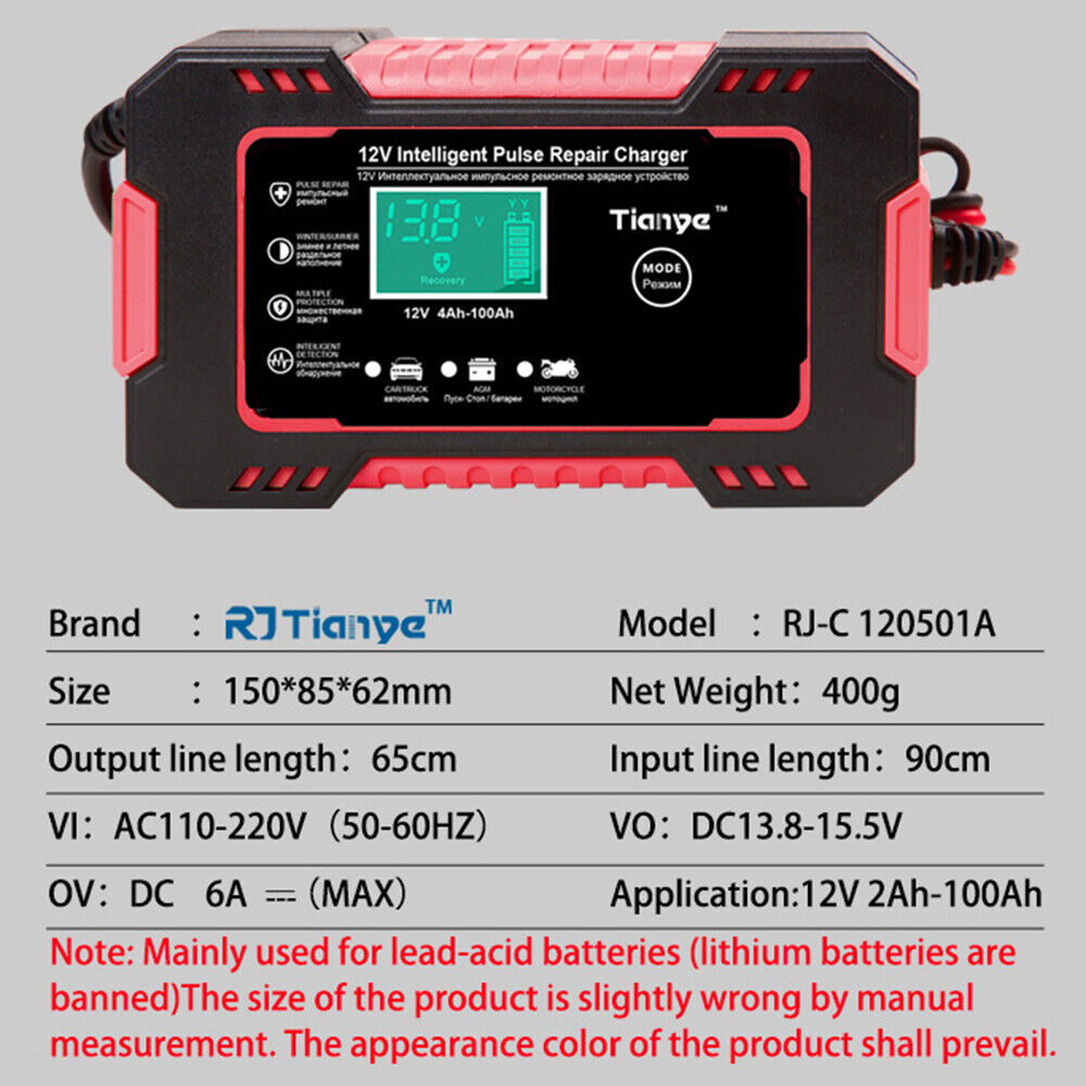 Car Battery Charger ,12V 6A Fast Charger Automatic RUBILSTON