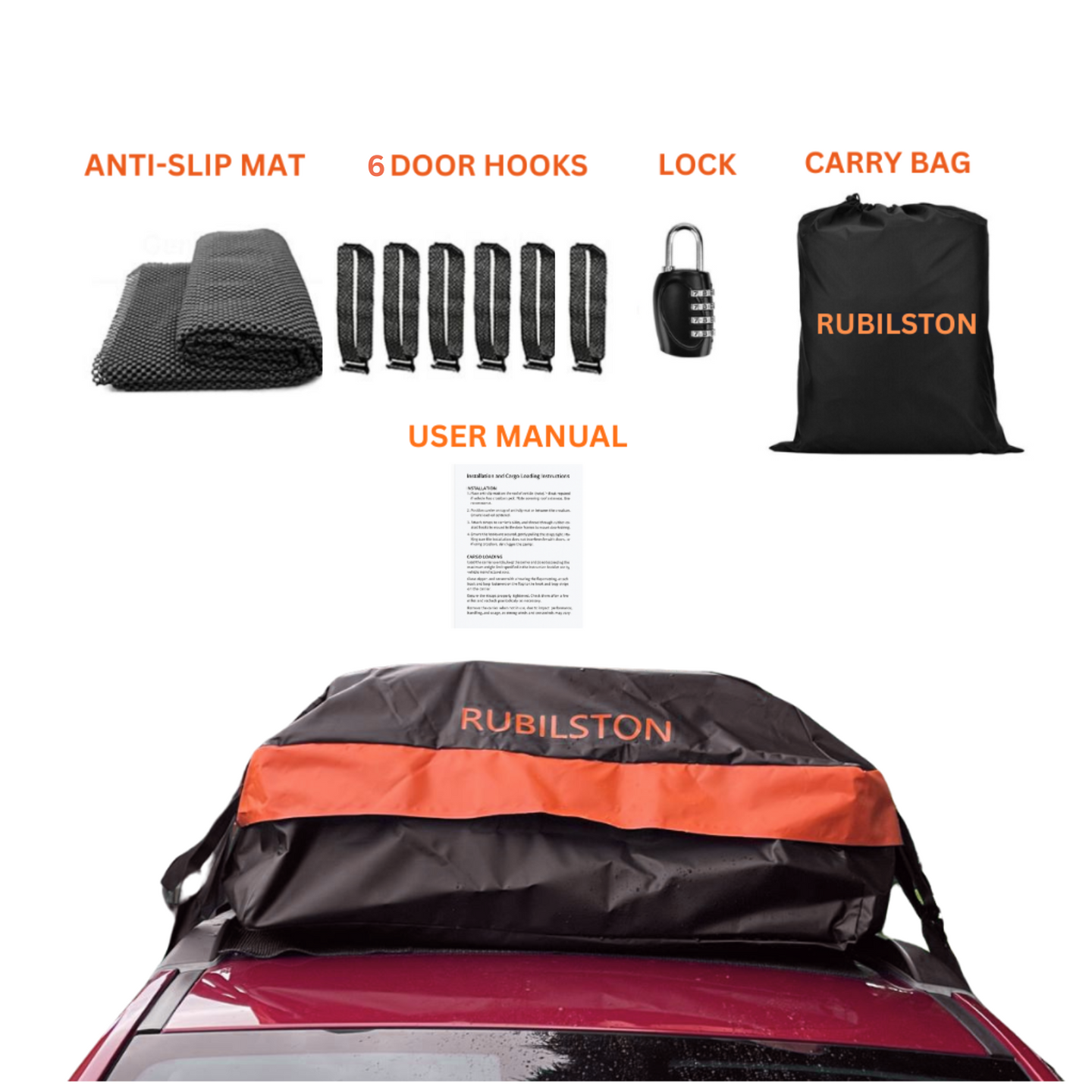 Rubilston Large Capacity Car Roof Bag 566L 840D Waterproof, Foldable Roof Bag RUBILSTON