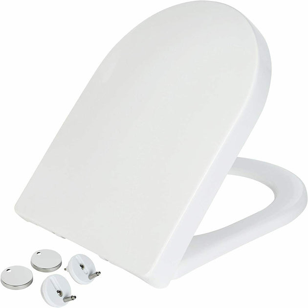 D Shape Heavy Duty Soft Close White Toilet Seat | With Top Fixing Hinges RUBILSTON