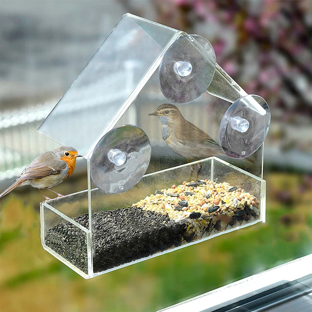 Transparent Window Bird Feeder with Removable Suction Cups and Sliding Feed Tray for Garden RUBILSTON