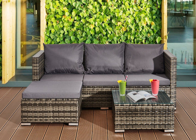 Garden Corner Sofa Set L Shaped Mix Grey Furniture 4-Seater RUBILSTON