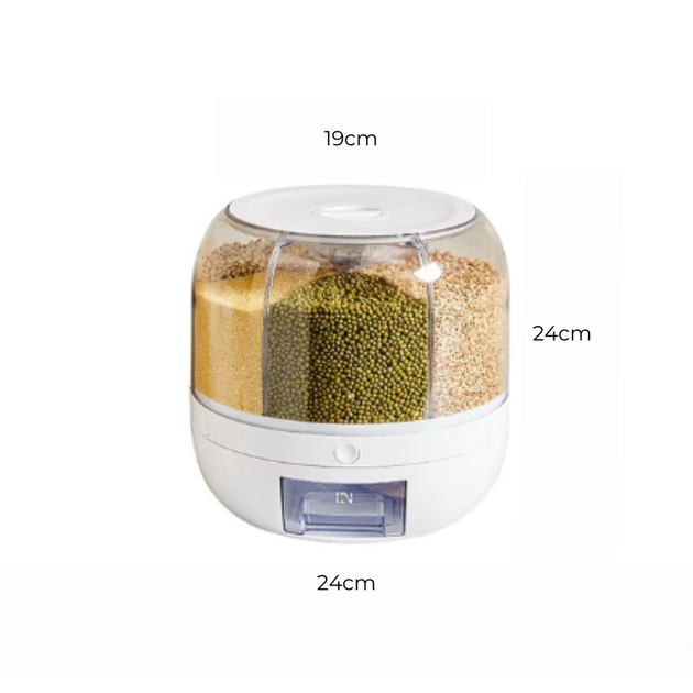 Rotating Grain Dispenser Transparent 360° Storage Box Insectproof Sealed Rice Tank RUBILSTON