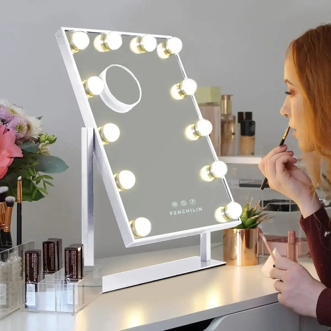 Hollywood LED Makeup Mirror with 12 Dimmable Bulbs, 360° Rotation, 3 Color Modes, Smart Touch Control RUBILSTON