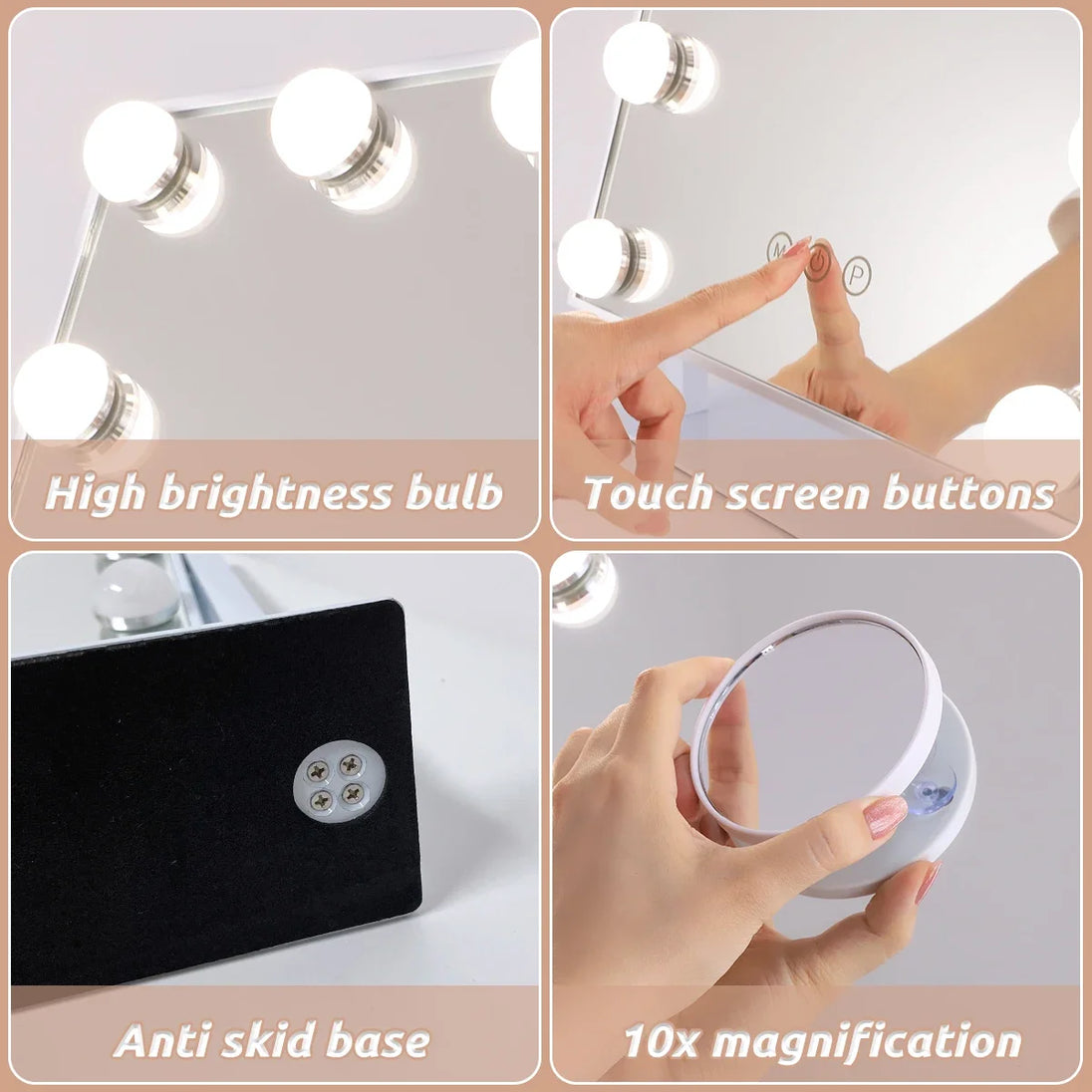 Hollywood LED Makeup Mirror with 12 Dimmable Bulbs, 360° Rotation, 3 Color Modes, Smart Touch Control RUBILSTON