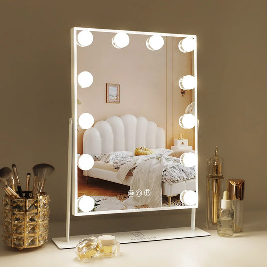 Hollywood LED Makeup Mirror with 12 Dimmable Bulbs, 360° Rotation, 3 Color Modes, Smart Touch Control RUBILSTON