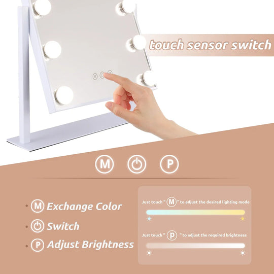 Hollywood LED Makeup Mirror with 12 Dimmable Bulbs, 360° Rotation, 3 Color Modes, Smart Touch Control RUBILSTON