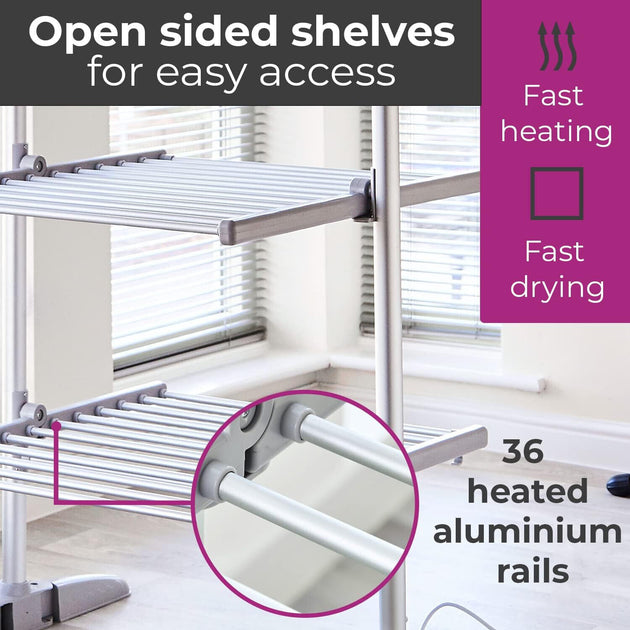 Foldable Electric 3-Tier Heated Clothes Airer | Portable Laundry Drying Rack RUBILSTON