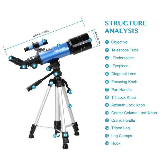 Powerful 40070 HD Professional Astronomical Telescope with High Tripod and Backpack RUBILSTON