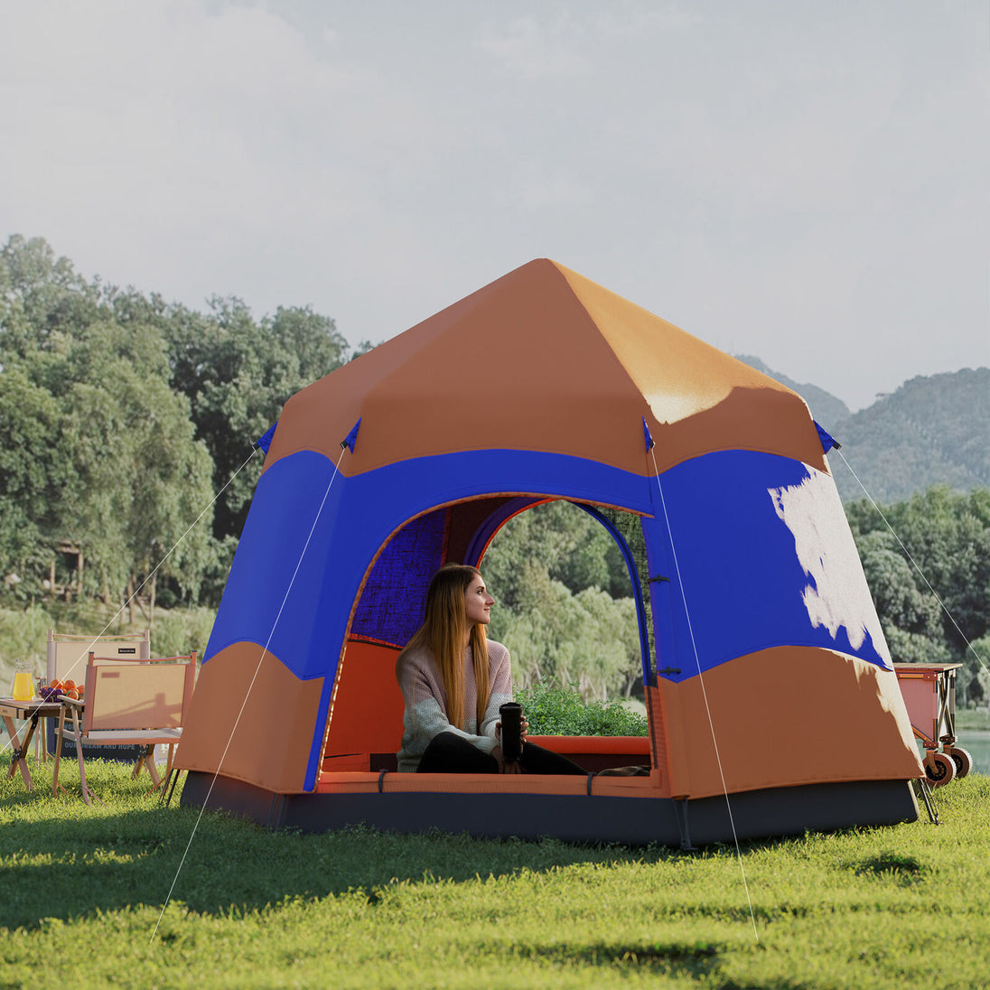 hexagon pop up tent Four Man Hexagon Pop-Up Tent Camping Festival Hiking Shelter Family Or