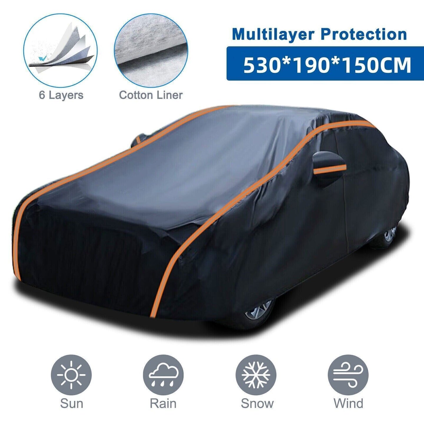 100% Waterproof 6 Layer Car Covers Cotton UV Protection RUBILSTON